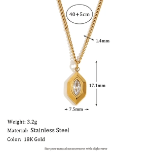 18K gold plated stainless steel necklace featuring a marquise cut white diamond pendant