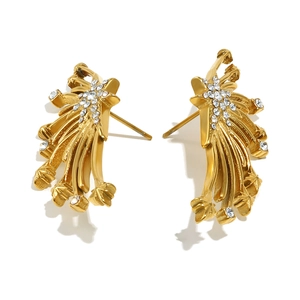 Boucles d'oreilles étoiles de luxe en acier inoxydable plaqué or 18 carats avec zircons