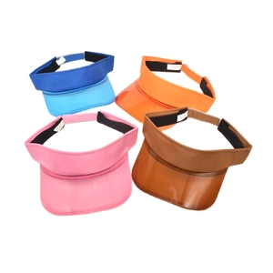 Outdoor sports sun visor hats with transparent PVC brims in four vibrant neon colors