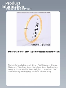 Detailed spec chart of a 4mm gold-plated stainless steel bangle with a 6cm diameter
