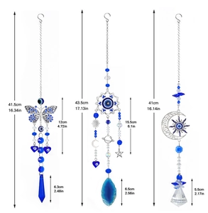 Three blue evil eye butterfly suncatchers with crystals and agate for garden decor