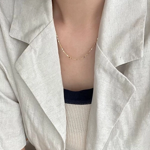 Minimalist 925 sterling silver gold cuboid link necklace for women worn on collarbone