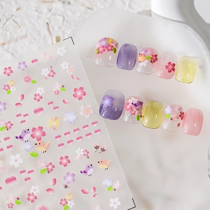 Cherry Blossom Nail Art Stickers Ultra Thin Self Adhesive Frosted Flower Bird Pattern DIY Manicure Decoration KX-318