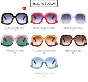 Selective color grid showing large frame oversized sunglasses with hollow-out frame details