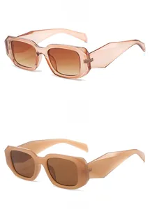 Detail view of square sunglasses featuring 45-degree angled thick geometric frames