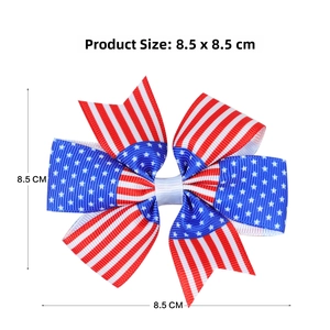 Close-up of USA flag double-layered bow hair clip with detailed stars and stripes texture