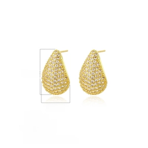 Detail view of water drop earrings showing 20mm by 12mm dimensions and 5.8g weight