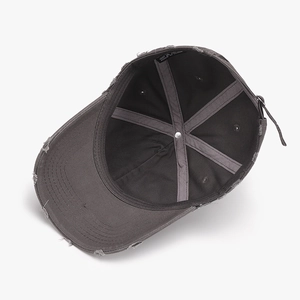 Distressed dark gray cotton baseball cap with retro washed finish and metal buckle