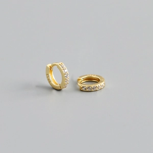 Close-up of S925 sterling silver hoop earrings with paved cubic zirconia and hallmarked stamp