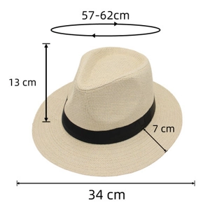 Guide des tailles détaillé pour chapeau Panama beige, tour de tête 57-62 cm et bord de 7 cm