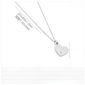 Détails du pendentif cœur poli avec dimensions 16x18mm et chaîne de 400mm de long