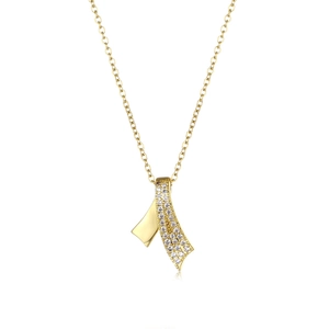 Minimalist gold stainless steel ribbon necklace with sparkling pavé zircon crystals