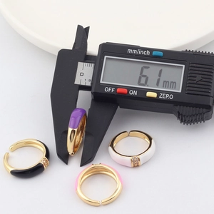 Detailed measurement of 6.1mm width on gold plated enamel ring with cubic zirconia