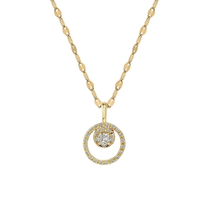 Elegant gold-plated double circle pendant necklace with micro-pave cubic zirconia crystals