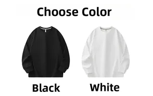 Flat lay of men's crewneck sweatshirts in black and white with ribbed cuffs and hem