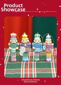 Set of four pastel nutcracker hanging ornaments in pink, purple, green and blue colors