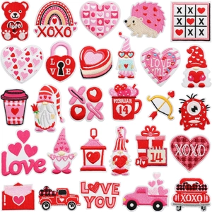 Valentine's Day Embroidered Patches Heart Gnome Bear Polyester Fabric Iron On Patches For Clothing DIY Decoration