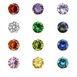 Zodiac birthstone stud earrings set featuring 12 months colorful round cut crystals