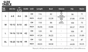 Detailed size guide table for elegant bodycon maxi dress in CM and INCH measurements