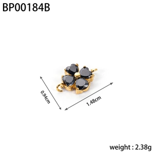 Four-leaf clover pendant with black zircons and gold setting for DIY jewelry making