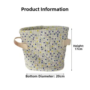 Quilted storage basket details showing 17cm height and 20cm base diameter dimensions