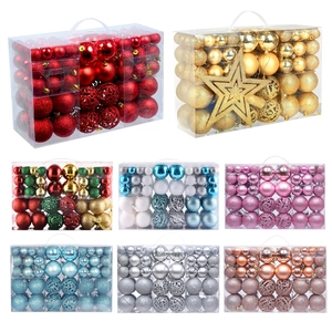 Set of 100 assorted decorative Christmas balls with matte and glitter finishes in various colors