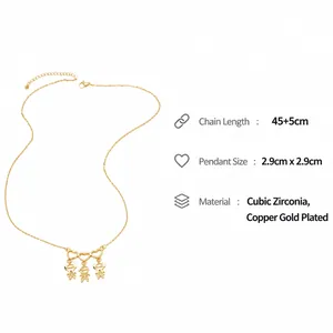 Detailed size chart for 18K gold plated copper necklace with zircon kids pendant