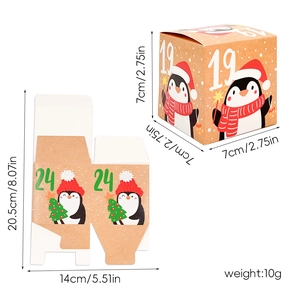 Christmas countdown candy gift box set with festive penguin print and dimensions shown