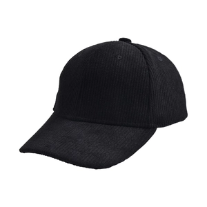 Classic black corduroy baseball cap for outdoor leisure shown from a 45-degree angle