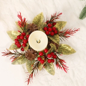 Artificial Christmas pinecone candle ring with warm LED candle for festive table decor