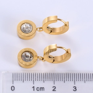 Gold Roman numeral hoop earrings with sparkling zircon pendant for elegant daily wear