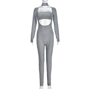 Detailed view of silver glitter long-sleeve bodysuit with chest and waist cut-outs
