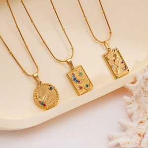Tarot Card Pendant Necklace Stainless Steel Sun Moon Star Gold Plated Colorful Rhinestone Fashion Jewelry For Women