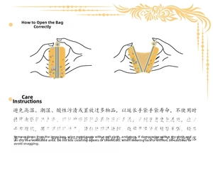 Guide showing how to open the woven tassel clutch and maintain the rhinestone details