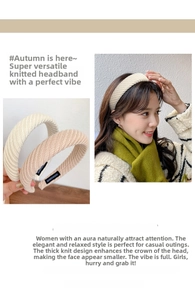 Detail showing thick knitted headband texture with handmade label and high-top fit