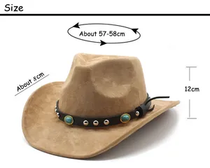 Size chart showing 57-58cm head circumference for the brown faux suede western cowboy hat