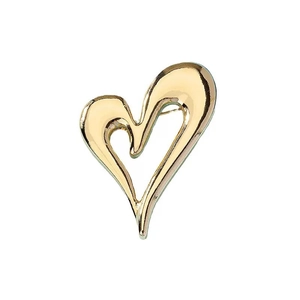 Minimalist gold heart-shaped hollow brooch with polished metallic finish on white background