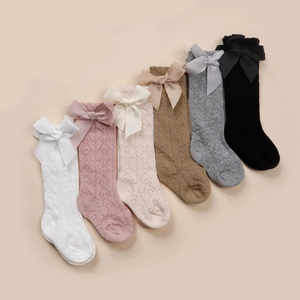 Chaussettes bébé en maille ajourée respirante avec nœuds décoratifs en six couleurs