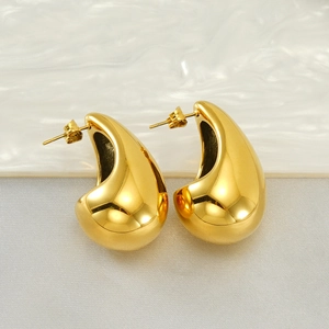 Polished 18K gold teardrop stud earrings with chunky minimalist design for women