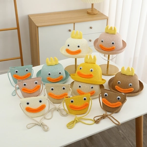 Ensemble chapeau de paille et sac pour enfants avec motif dessin animé mignon multicolore