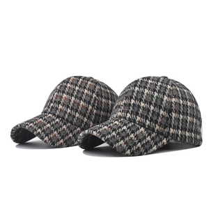 Casquette de baseball classique à motif pied-de-poule en tweed épais au style vintage