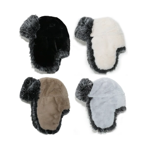 Winter faux fur trapper hat in black, beige, coffee and grey with thick thermal lining