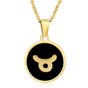 Pendentif médaillon rond signe du Taureau en acier inoxydable plaqué or 18 carats