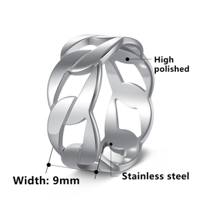 Men's 9mm high polished stainless steel ring with laser-cut punk chain link design