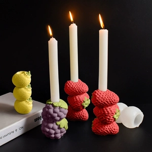 Stampi in silicone per portacandele a forma di fragola, uva e arancia con candele