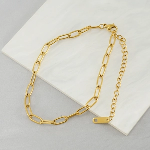 Paperclip Chain Anklet 18K Gold Plated Stainless Steel Adjustable Minimalist Fashion Jewelry For Women