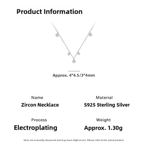 Detailed specs for S925 sterling silver necklace featuring 5 sparkling zircons weight 1.30g