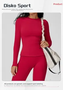 Rose red slim fit yoga set featuring crew neck long sleeve top and matching leggings