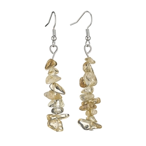 Natural tiger eye stone dangle earrings with silver hooks on white background