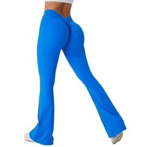 Pantalon de yoga évasé bleu roi à taille haute avec effet push-up fessier pour femme
